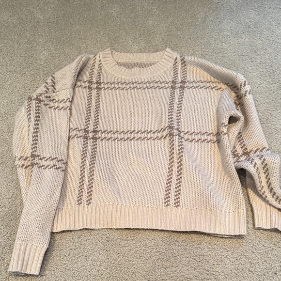 SHEIN Sweaters - SHEIN Cream and Brown Checkered Sweater